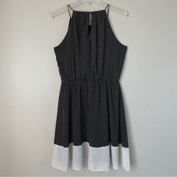 Maurices Black Cream Polka Dot Halter Dress Casual Part Dress Size M - Picture 7 of 14